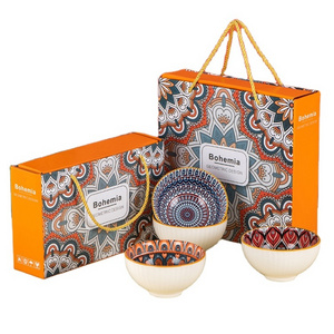 New Design Ceramic Soup Bowl Sets Bohemian Style Ceramic Bowls With Chopsticks Set with Gift Box  Rice Bowl