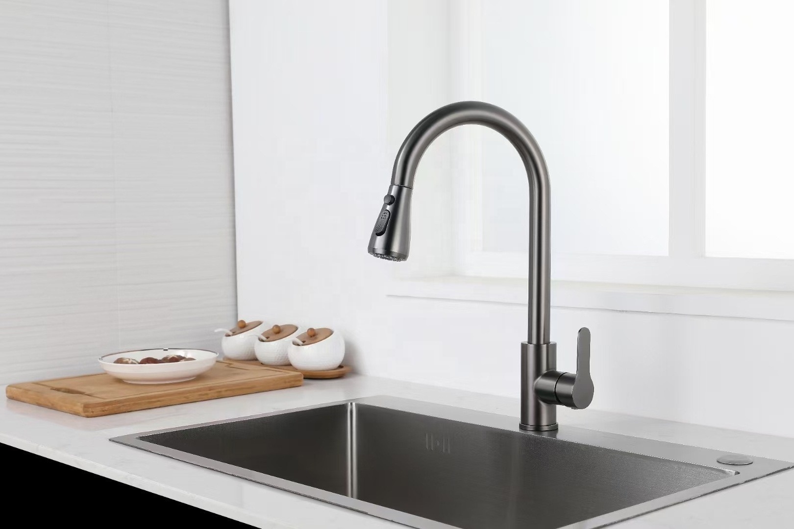 304 stainless steel gun gray black frosted cold and hot rotary drawing kitchen wash basin sink faucet