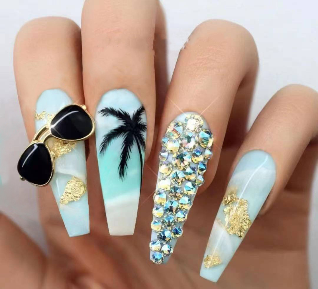 2022 summer coconut tree nail water stickers autumn and winter autumn leaves nail transfer paper nail stickers