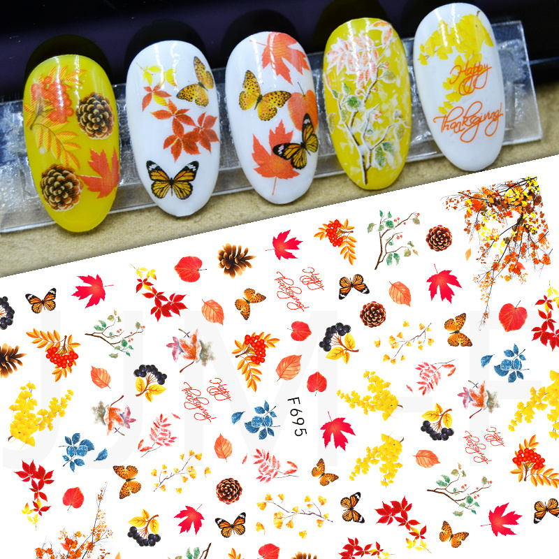 2022 summer coconut tree nail water stickers autumn and winter autumn leaves nail transfer paper nail stickers