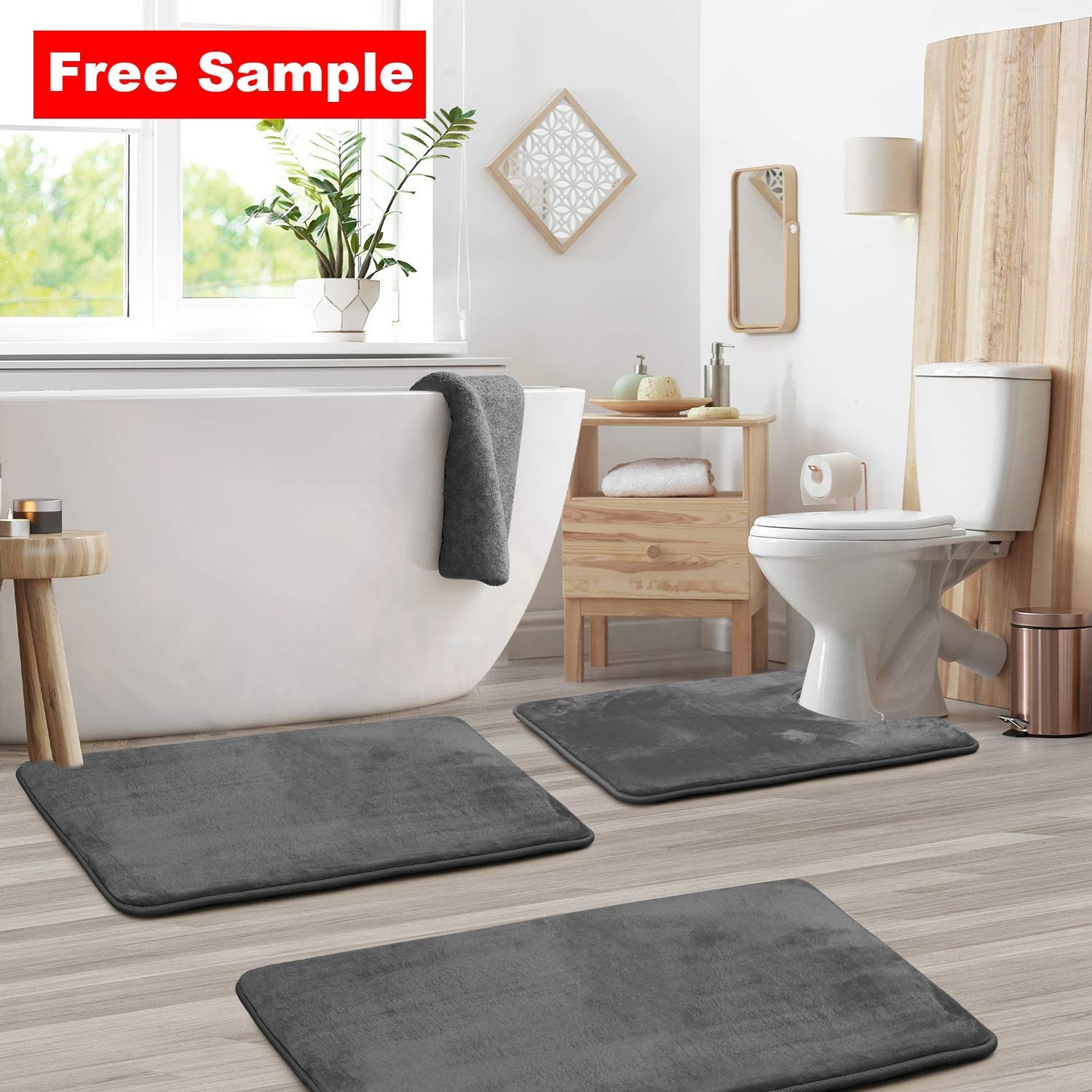 Source Factory Luxury Memory Foam Mat Absorb Water Antislip Shower Mats Quick Drying 3pcs Bath Mat Set for Bathroom