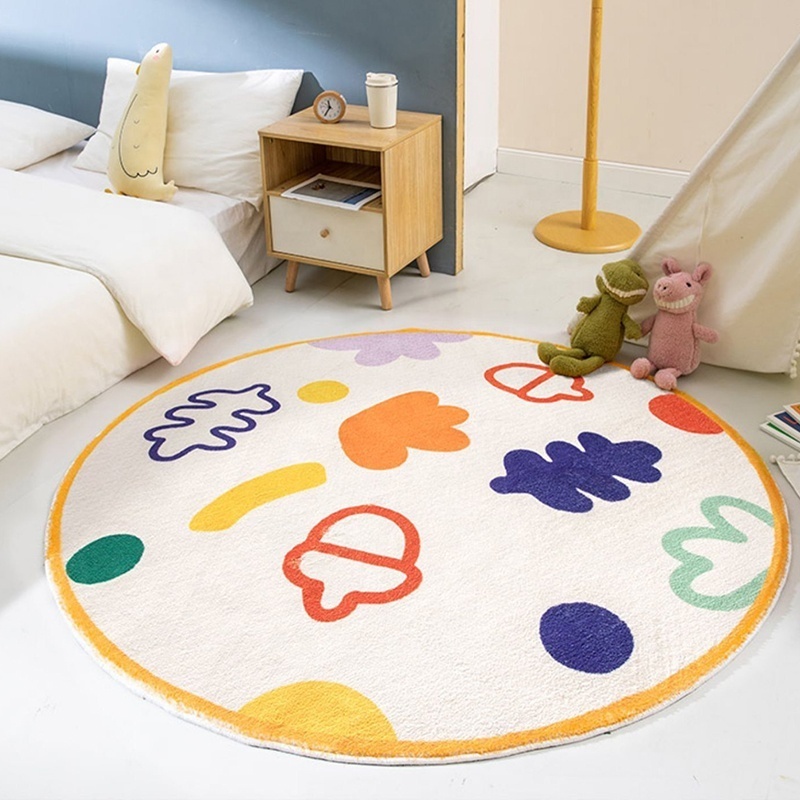 Custom Round Animal Bear Design Faux Fur Sheepskin Fluffy Wool Cartoon Kids Play Mat 3d Print Soft Kids Room Nursery Rug Bedroom