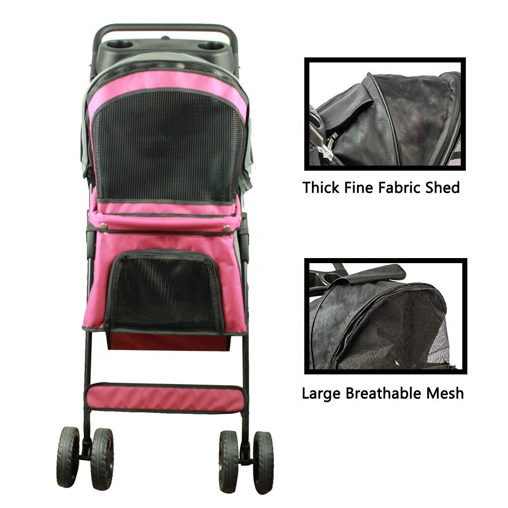 4 Wheeler Elite Jogger Pet Stroller Cat Dog Easy to Walk Folding Travel Carrier Stroller with Cup Holders