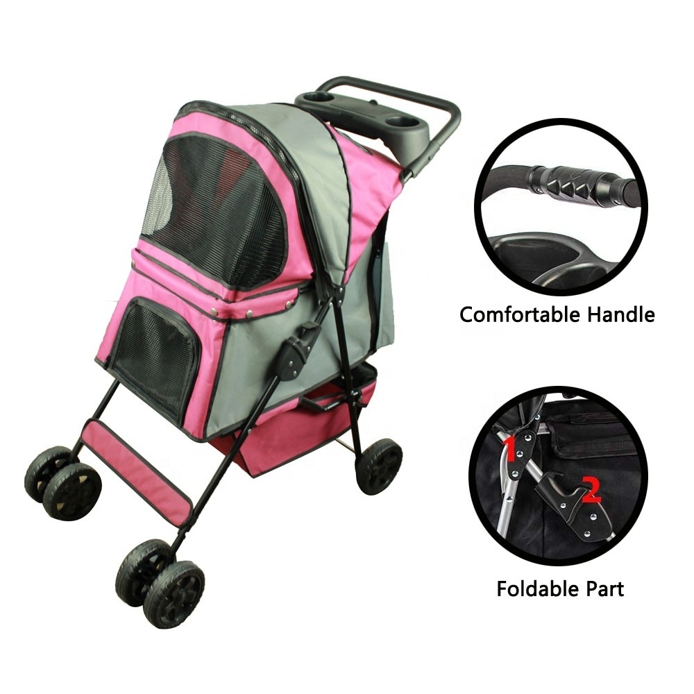 4 Wheeler Elite Jogger Pet Stroller Cat Dog Easy to Walk Folding Travel Carrier Stroller with Cup Holders