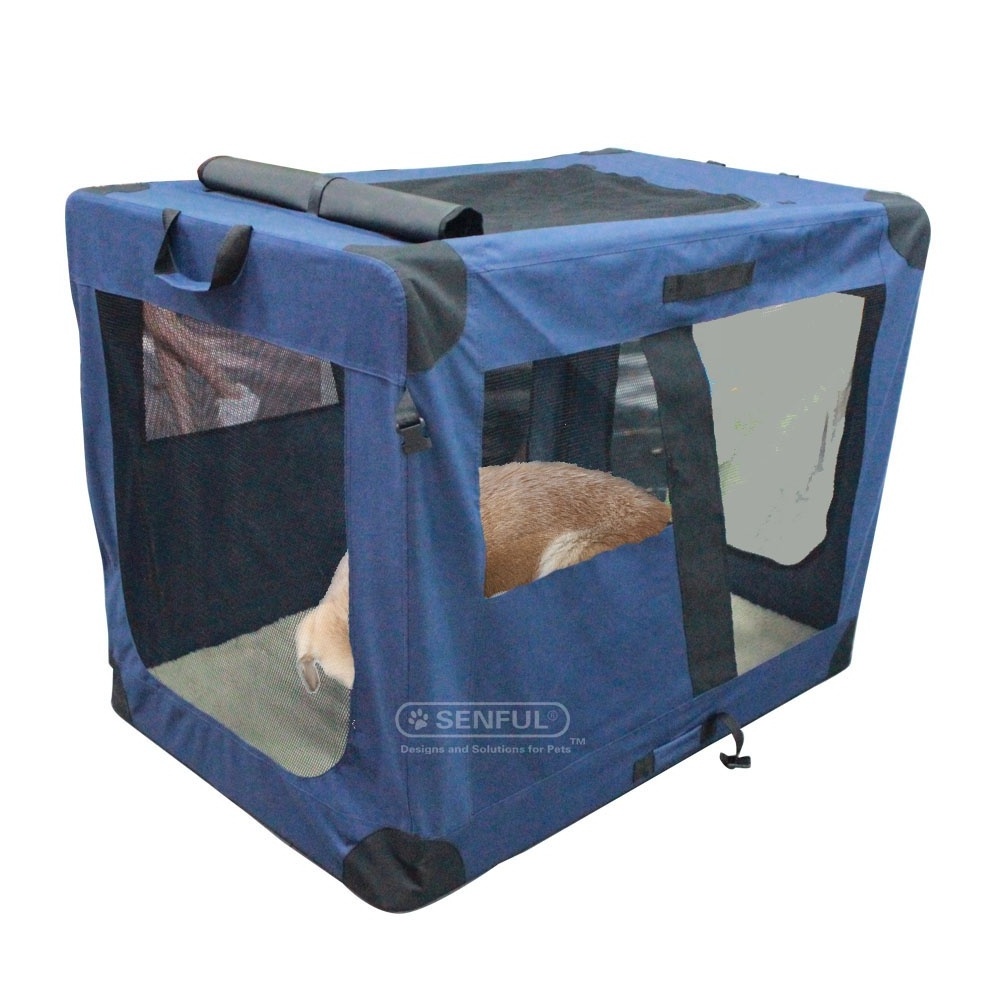 Portable Folding Dog Soft Crate Mesh Windows Deluxe Soft Crate for Pets with Storage Case Pet Cage