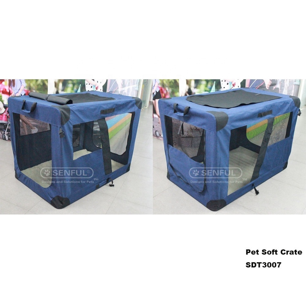 Portable Folding Dog Soft Crate Mesh Windows Deluxe Soft Crate for Pets with Storage Case Pet Cage