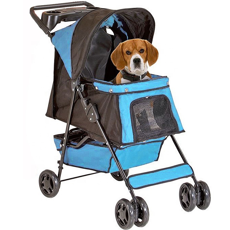 4 Wheeler Elite Jogger Pet Stroller Cat Dog Easy to Walk Folding Travel Carrier Stroller with Cup Holders