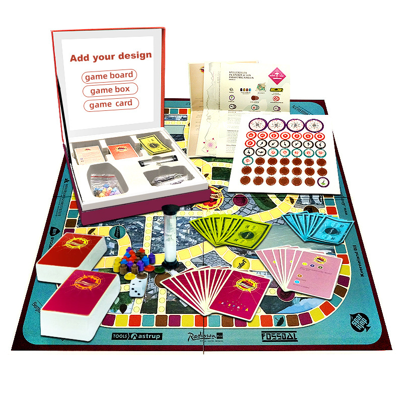 Custom fold-able paper board game for family travel with dice token spinner board game