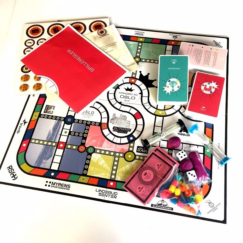 Custom fold-able paper board game for family travel with dice token spinner board game