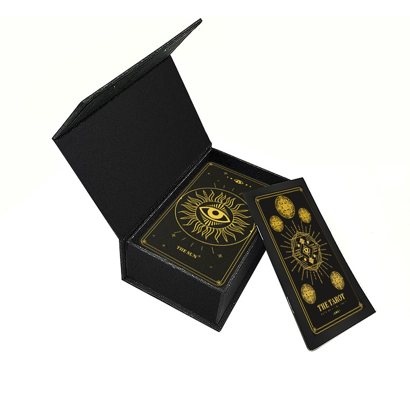 Professional Tarot Card Gold Foil Black Full Size Wholesale Custom Printing Paper   Oracles Tarot Cards Deck With Guide Book