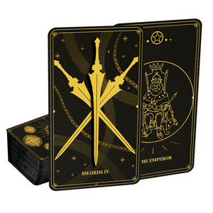 Professional Tarot Card Gold Foil Black Full Size Wholesale Custom Printing Paper   Oracles Tarot Cards Deck With Guide Book