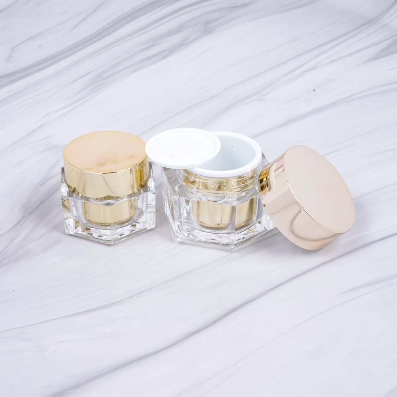 30g 50g Empty luxury gold hexagonal acrylic cream jars 30ml 50ml 100ml 120ml plastic lotion bottles