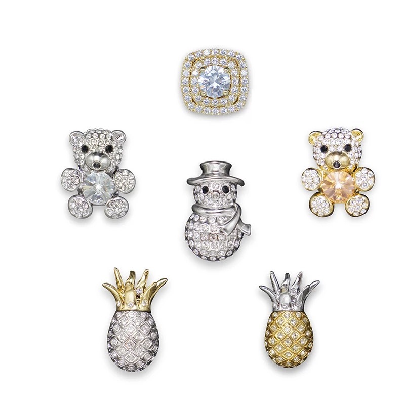 Wholesale factory rhinestone bear flip flops charms snowman shoe stud accessories