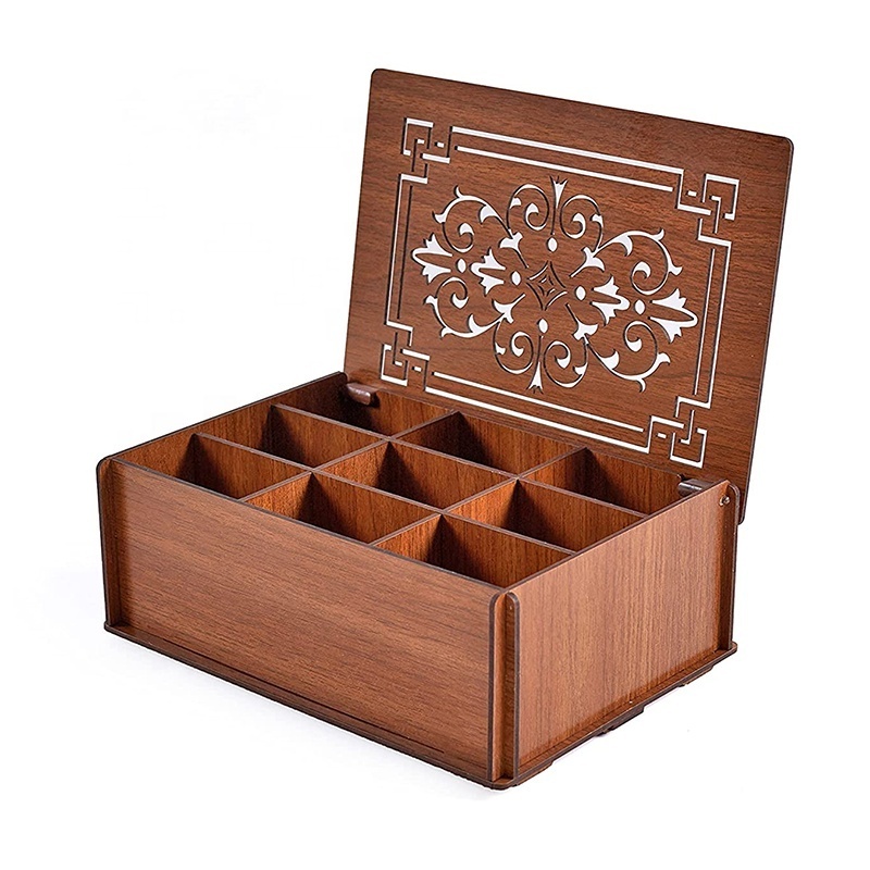 Custom Engraved Tea Storage Compartmental Wholesaler Large Luxury Designer Jewelry Hasp Latch Lock Wooden Display Box