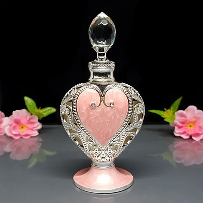 In Stock 10ml Luxury Heart Shape Pink Diamond Elegant Arabian Essential Oil Container Glass Perfume Fragrance Bottle