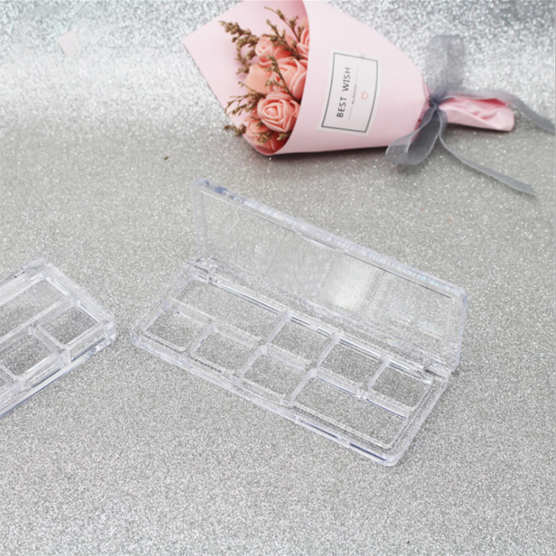 Logo Accepted 8 colors clear square  plastic Cosmetic packaging case transparent empty eyeshadow palette container