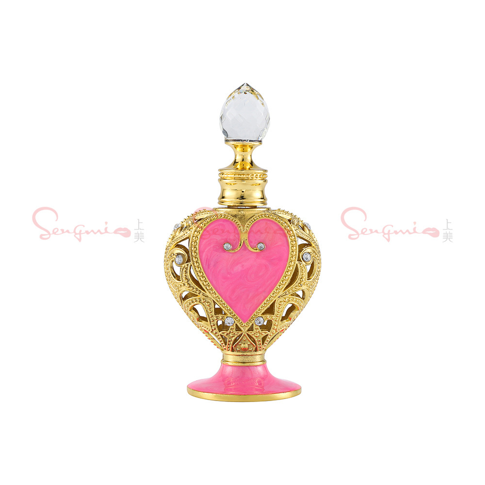 In Stock 10ml Luxury Heart Shape Pink Diamond Elegant Arabian Essential Oil Container Glass Perfume Fragrance Bottle