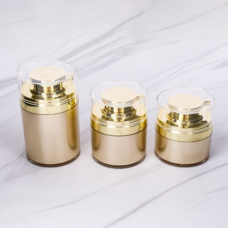 Ready to ship 30g 50g 100g  Airless Bottle  Gold & White Round Lotion Bottle   Packaging Cosmetic Airless Pump Bottle