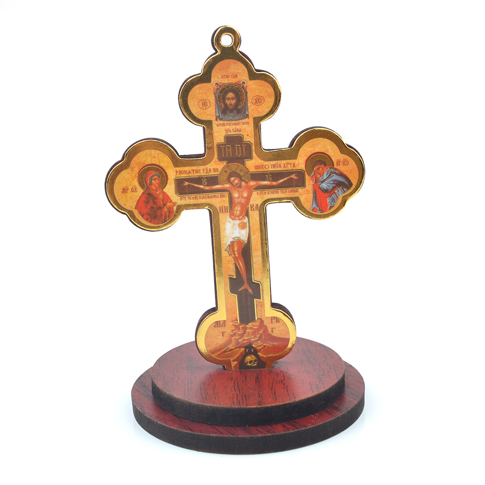 Greek Orthodox Icon Jesus Icon Statue Jesus Wooden Cross WIth Base