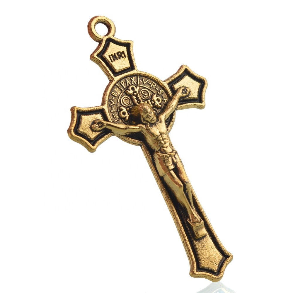 Saint Benedict Crucifix 39*22mm High Quality Rosary Accessories Golden Silver Copper Cross Pendant