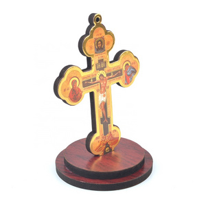 Greek Orthodox Icon Jesus Icon Statue Jesus Wooden Cross WIth Base