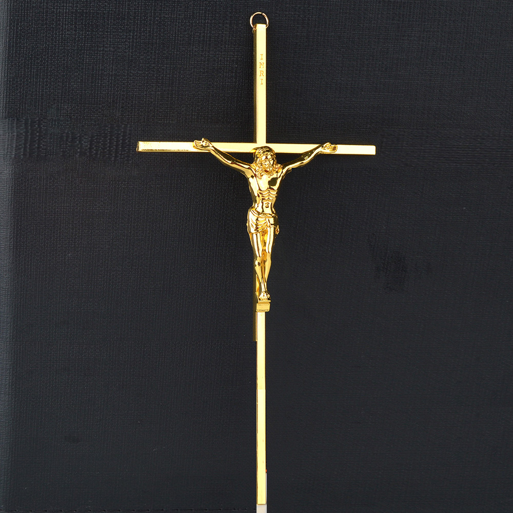 Copper Metal Catholic Hanging Jesus Cross Decoration Large  Gold Wall Crucifix Cross