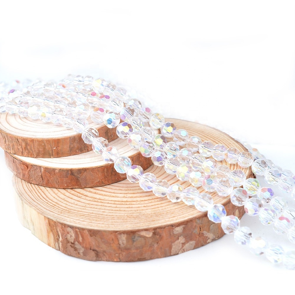 White Clear Faceted Crystal Beads DIY Rosary Beads 8MM Glaze Clear Crystal Glass Loose Beads