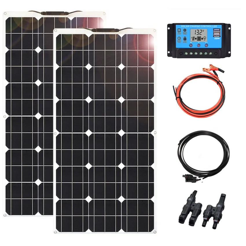 Hot 18V 100W 200W 300W 400W Flexible Solar Panels Kit With PWM Controller For 12V/24V Battery Charger/Home/RV/Boat