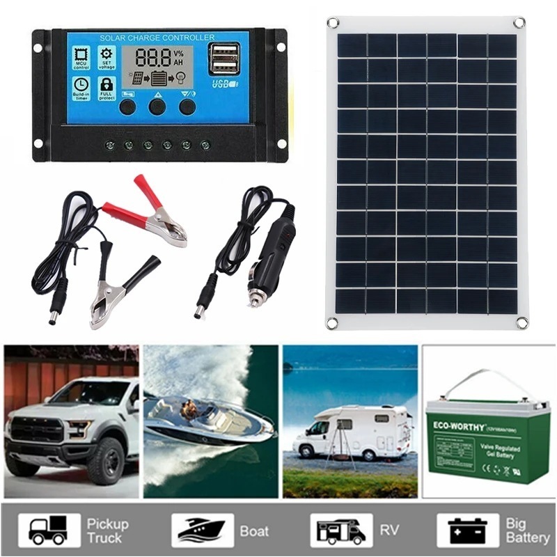 100W Solar Panel 10A-60A Controller Solar Panel Phone RV Car MP3 PAD Charger Outdoor Battery Supply