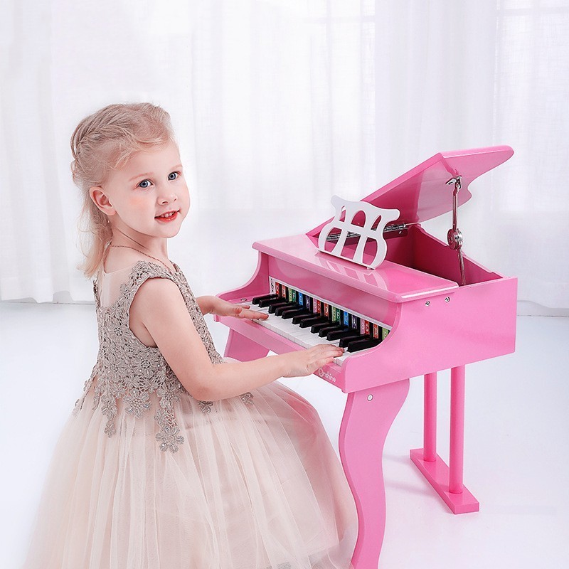 Children Wooden Pink 30 Key Mini Percussion Musical Instrument Piano Educational Learning Gift Toys For Kids Boys And Girls