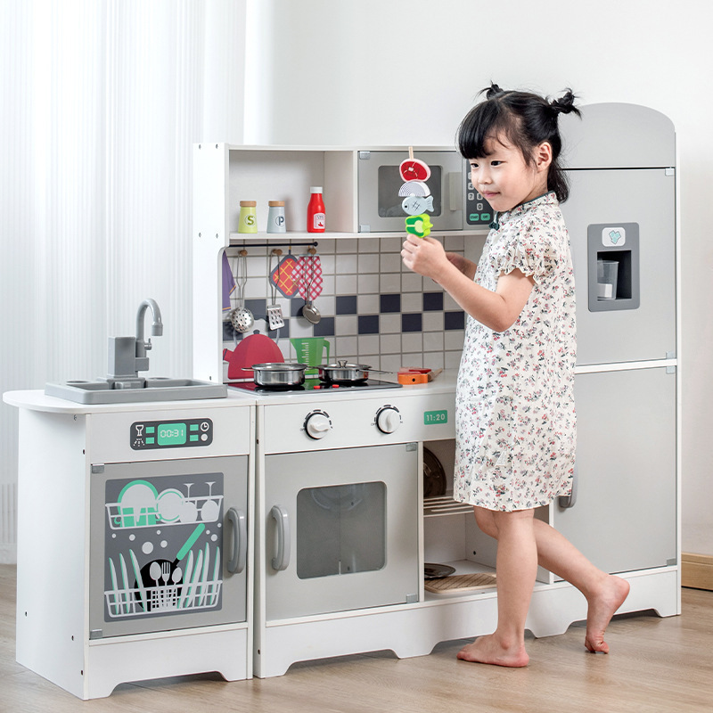 2023 New Luxury Role Play House Simulation Big Refrigerator Kitchen Set With Light Sound Educational Pretend Toys For Kids