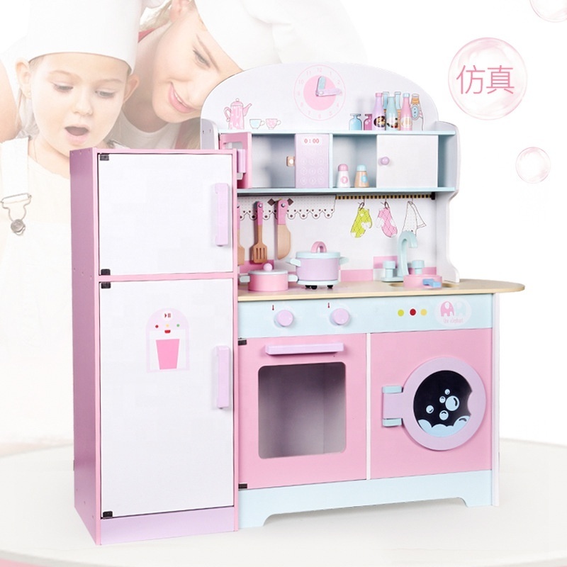 Kitchen Refrigerator Toy Pink Large Pretend Playing Educational Wooden for Girls Unisex Kids Kitchen Set Wood Preschool Toy 1box