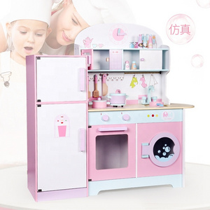 Kitchen Refrigerator Toy Pink Large Pretend Playing Educational Wooden for Girls Unisex Kids Kitchen Set Wood Preschool Toy 1box