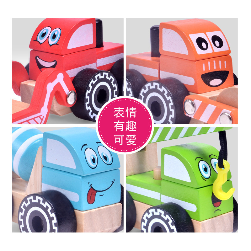 Children Wooden Simulated Construction Engineering Vehicles Car Truck Game Educational Gift Toys For Toddlers