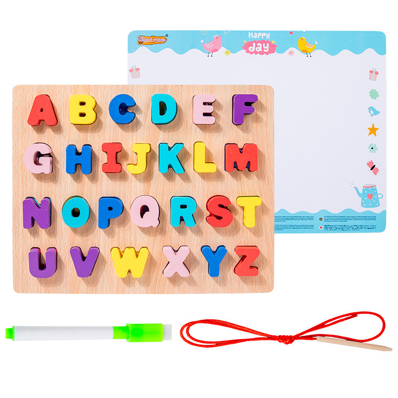 Custom Montessori Children Wooden Arabic Russian Alphabet Drawing Threading Board Educational Learning Playing Toys For Kids