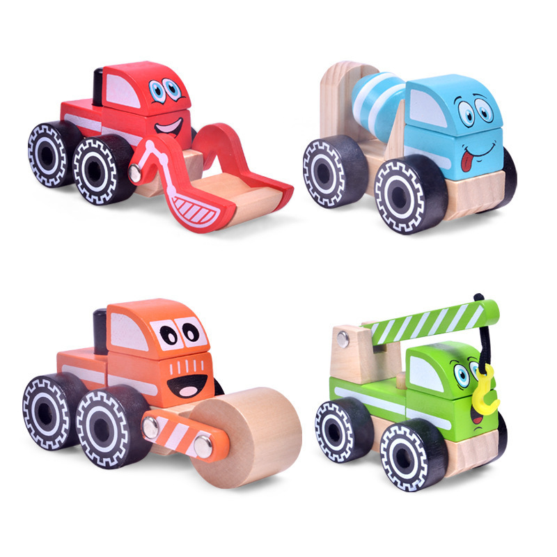 Children Wooden Simulated Construction Engineering Vehicles Car Truck Game Educational Gift Toys For Toddlers