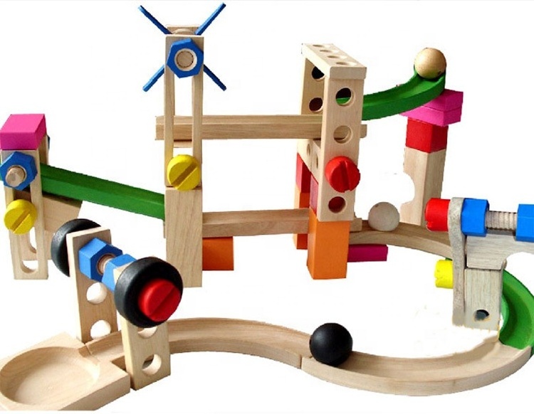 New Arrival Baby Wooden Roller Coaster Track Ball Game Educational Tracking Building Blocks Toys For Kids