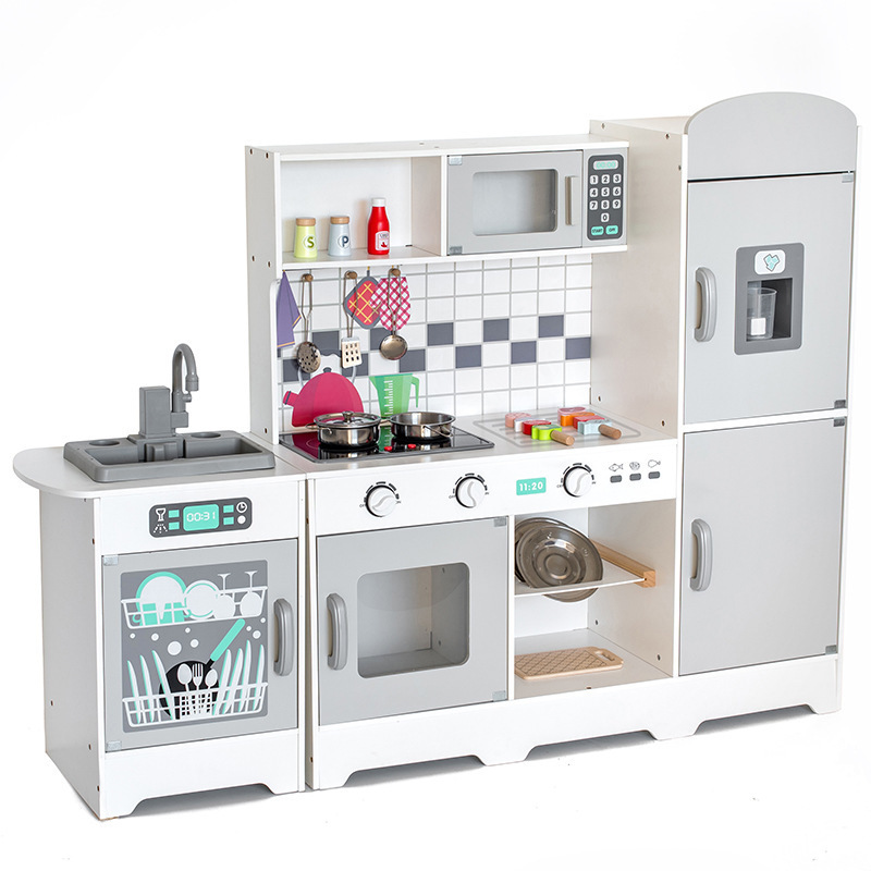 2023 New Luxury Role Play House Simulation Big Refrigerator Kitchen Set With Light Sound Educational Pretend Toys For Kids