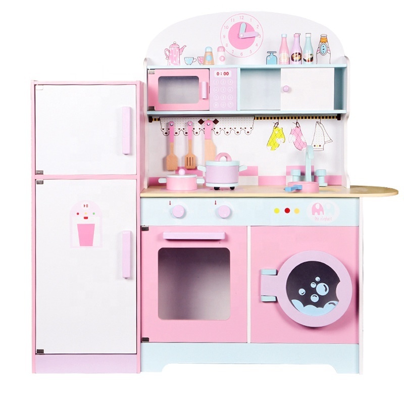 Kitchen Refrigerator Toy Pink Large Pretend Playing Educational Wooden for Girls Unisex Kids Kitchen Set Wood Preschool Toy 1box