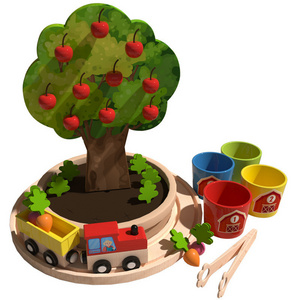 Onshine new arrival wooden farm sense educational toys Multi-play two-player game children pulling the radish rail train