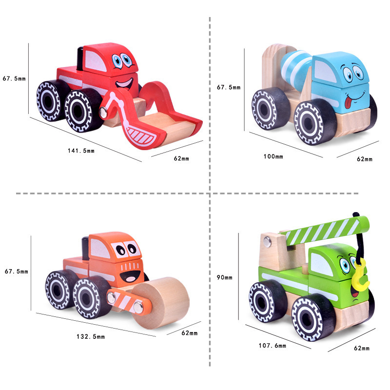 Children Wooden Simulated Construction Engineering Vehicles Car Truck Game Educational Gift Toys For Toddlers