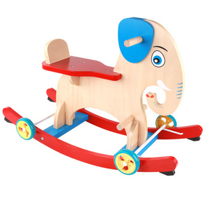 2023 New Style Custom Solid Children Wooden Elephant Rocking Horse Car Early Educational Playing Learning Toys For Kids