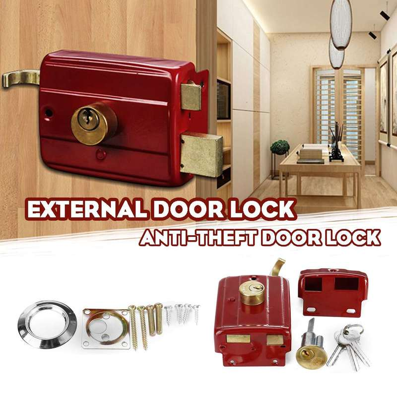 Cast Iron Anti-theft Exterior Door Retro Red Locks Multiple Insurance Lock Wooden Door Lock Security