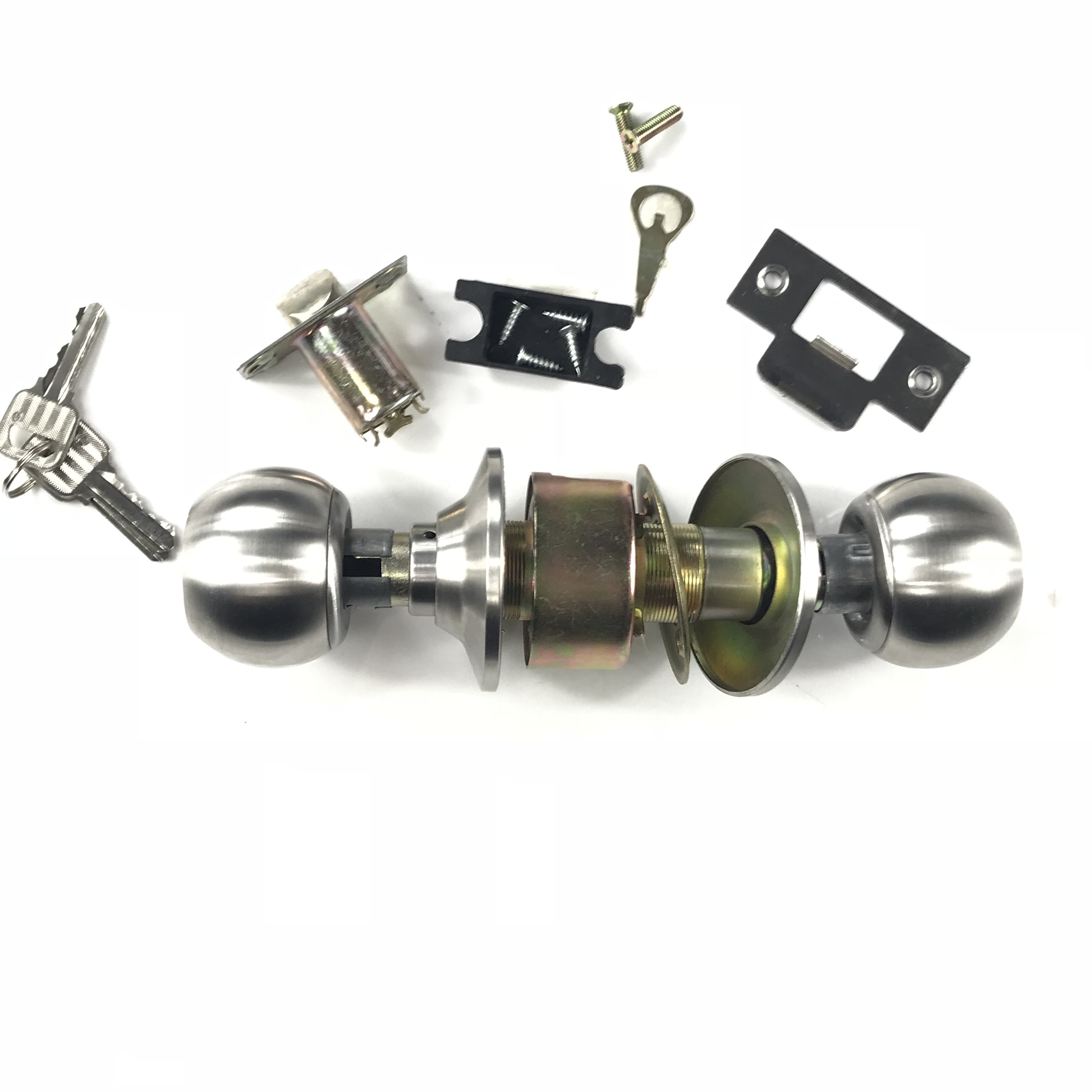 Durable Use Brushed Metal Stainless Steel Spherical Knob Door Cylinder Lock For Household Doors