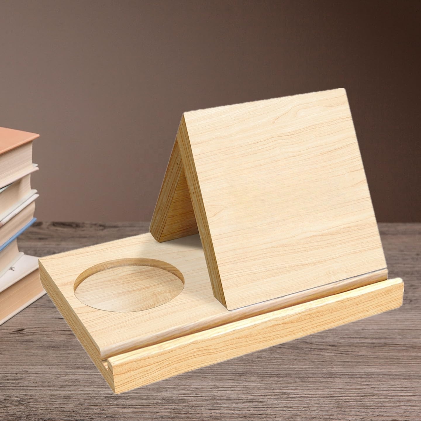 wholesale custom hot Selling Wooden Multi Functional Book Reading Rest with Drink Triangle Book Stand Holder