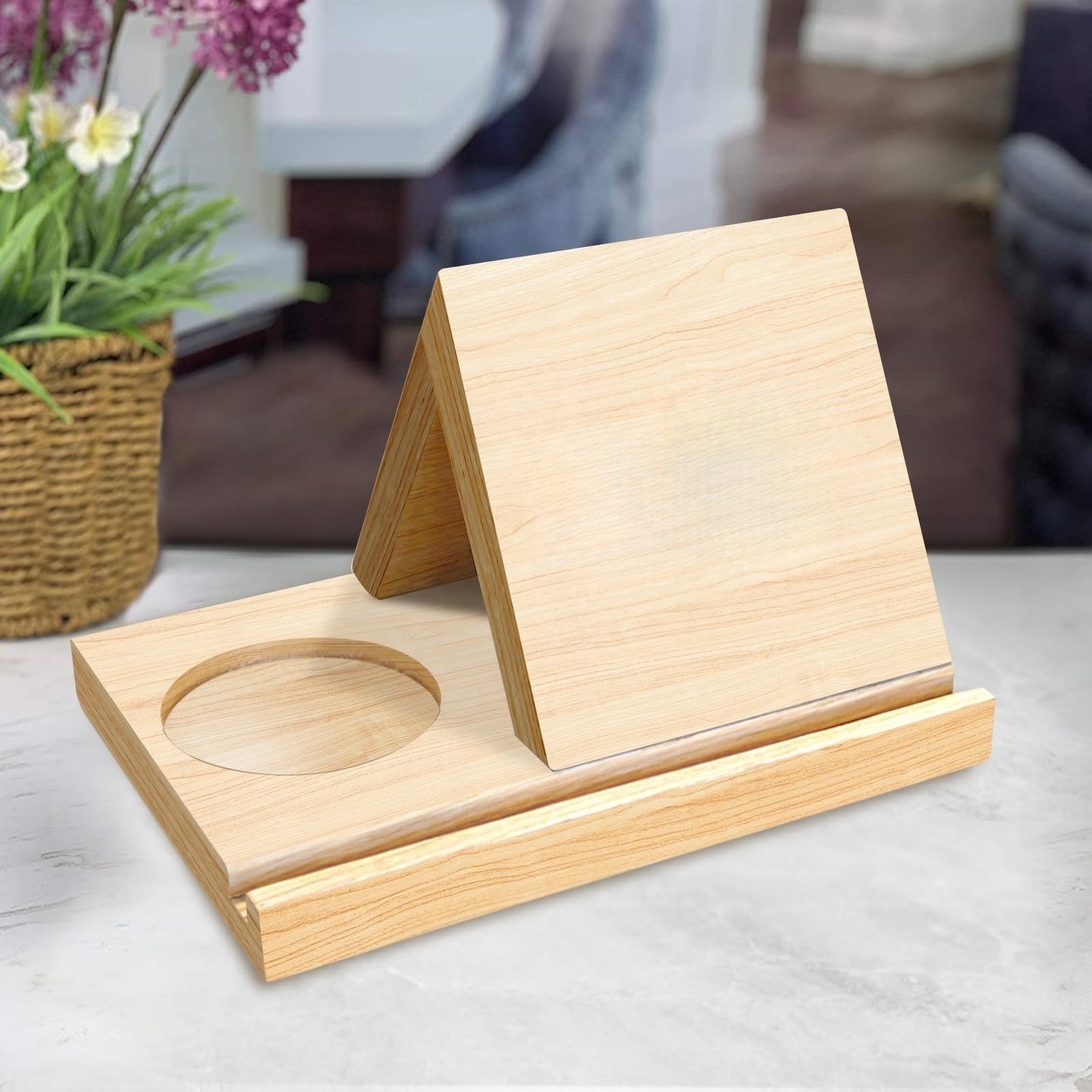 wholesale custom hot Selling Wooden Multi Functional Book Reading Rest with Drink Triangle Book Stand Holder