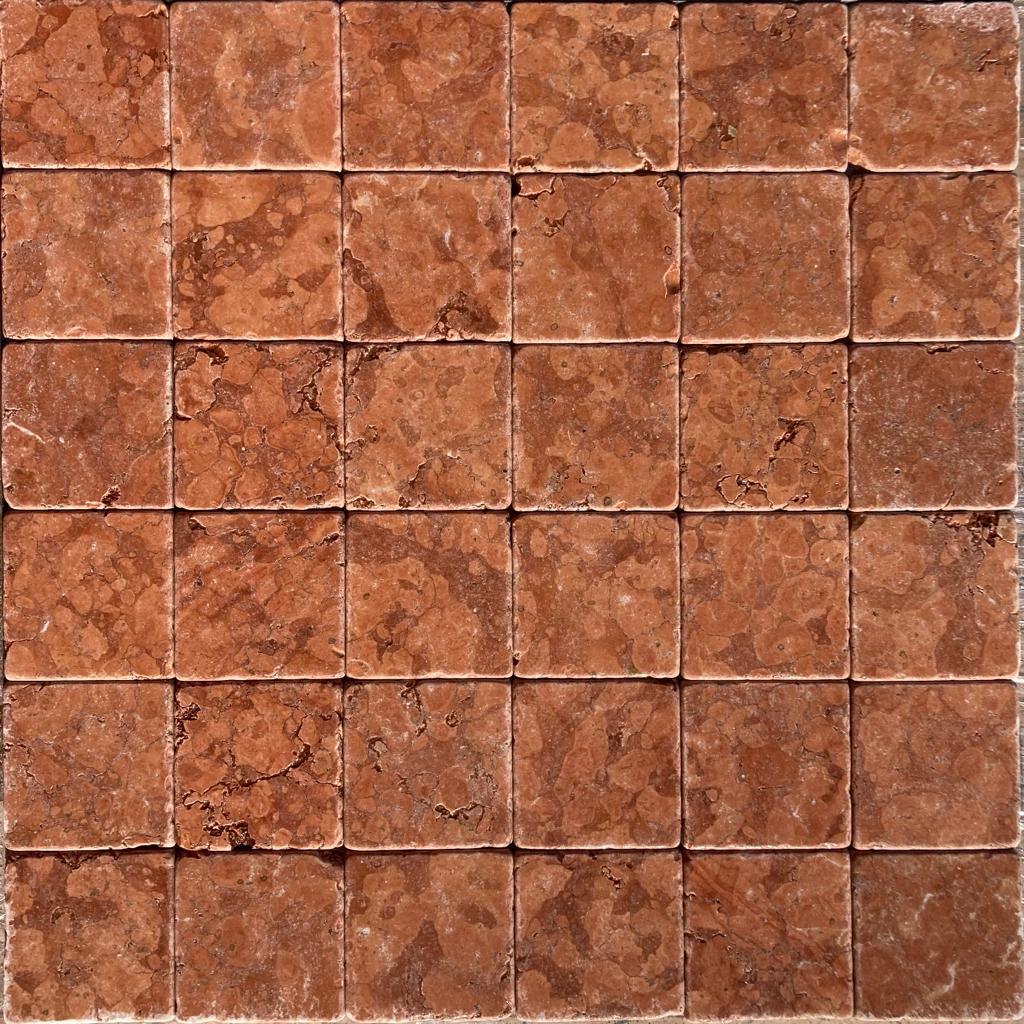 High Quality Italian antique TUMBLED 100x100 x10 mm tiles ROSSO ASIAGO natural marble for floor and covering