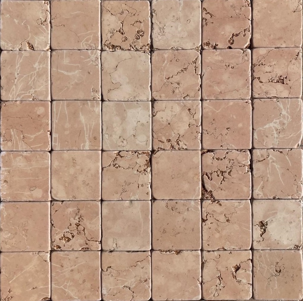 Premium Quality Made in Italy TUMBLED 100x100x10 mm tiles ROSA PERLINO marble for floor and covering