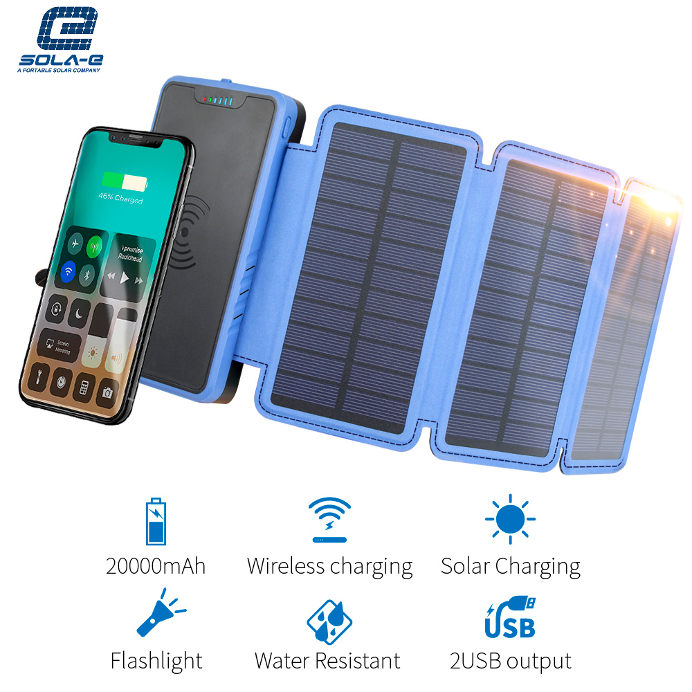 Outdoor Folding Foldable Waterproof Solar Panel Power Bank Dual USB Fast Charger 20000mah for Smartphone DC, Mini USB Rohs