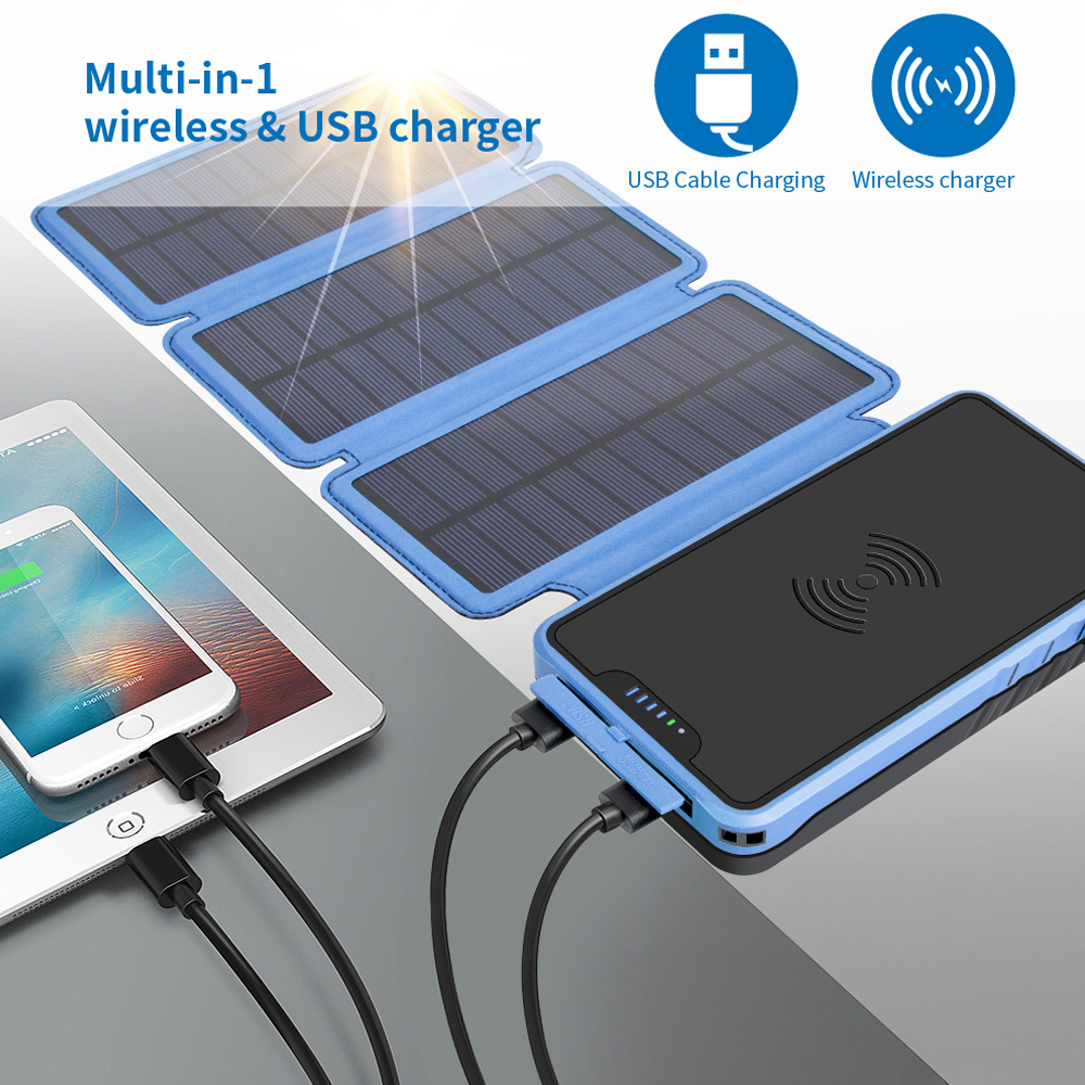 Outdoor Folding Foldable Waterproof Solar Panel Power Bank Dual USB Fast Charger 20000mah for Smartphone DC, Mini USB Rohs